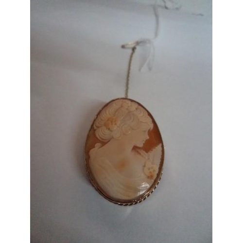 197 - Antique Carved Shell Cameo Broach 9ct Gold - tested but not Hallmarked 8.9grms