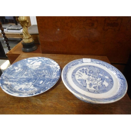 843 - Alfred Meaking Blue & White Plate & Blue & White Cake Stand Slightly Chipped