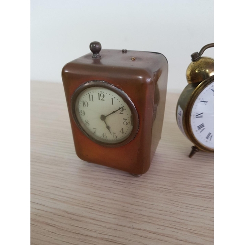 515 - 3 x Vintage Travel Alarm Clocks, Manual Wind