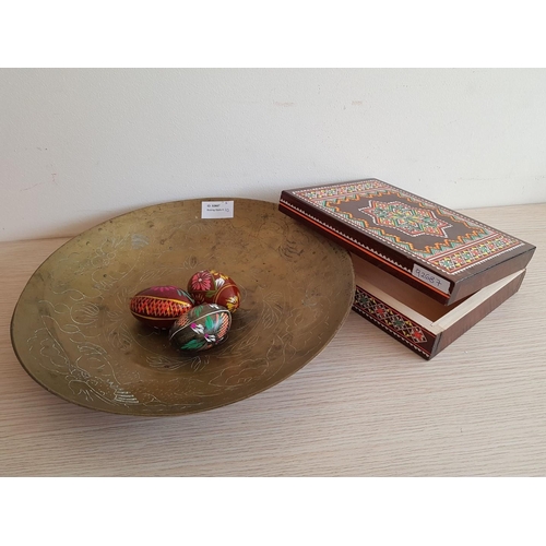 920 - Decorative Wooden Box with 3 x Hand Painted Wooden Eggs and Copper Bowl (5)