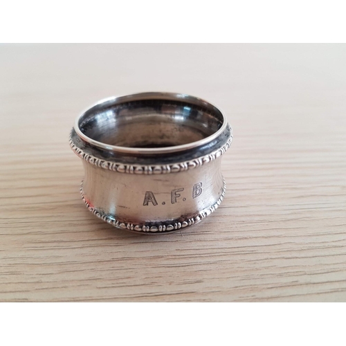 229 - Sterling Silver Napkin Ring and Pill Box with Initials 'A.F.B' Together with White Metal 'Music Note... 