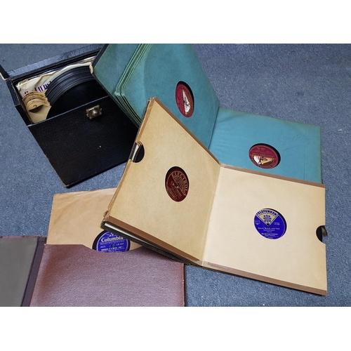 605 - Collection of Vintage Gramophone Records in Folders or Case, Including His Masters Voice, Vocalion, ... 