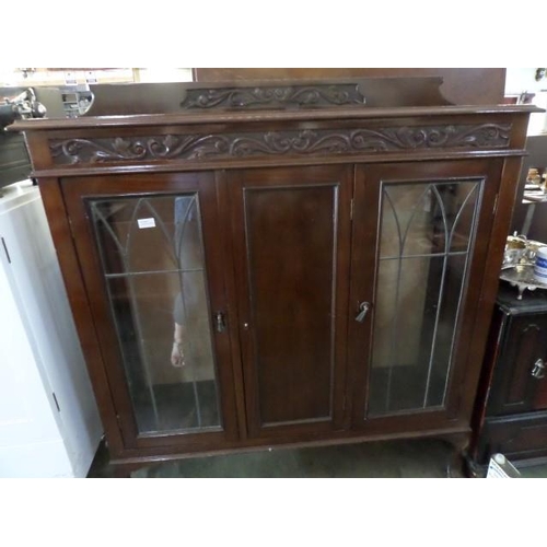 973 - Late Victorian Display Cabinet - Claw Ball Feet  and Lead Light Windows