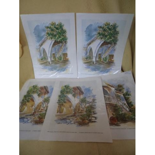 1031 - 5 x Prints of Water Colour Paintings Androula Elia (Cyprus, Painter)