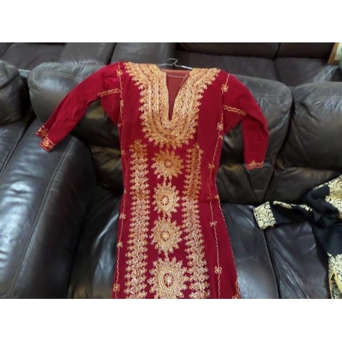 102 - Scarlet Dishdasha Embroidered with Gold Thread