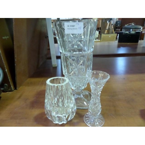 874 - Crystal Vase, Bud Vase & Other 2 x Smaller