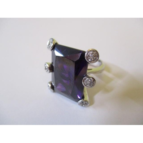 743 - Large Amethyst Silver Ring with Clear Stones