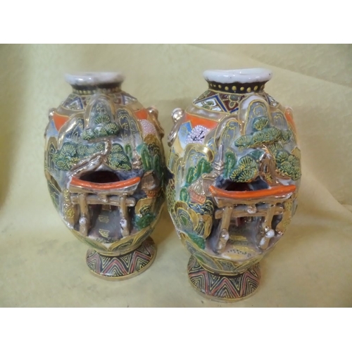 755 - 2 x Japanese Satsume Style Vases - One with Chipped