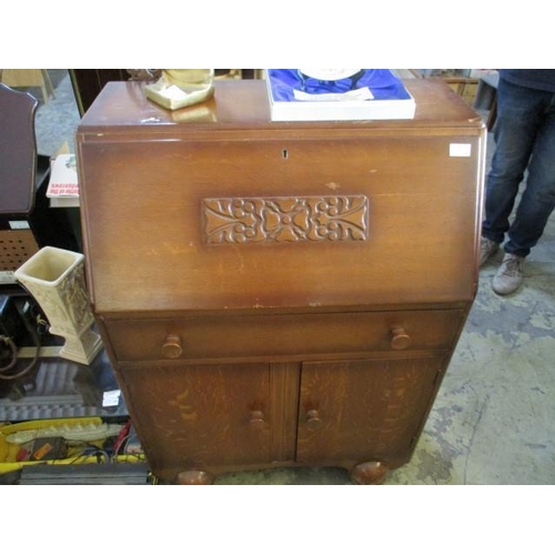 966 - Vintage Carved Inlaid Bureau