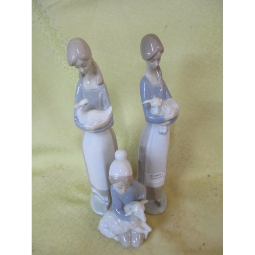 890 - Collection of Porcelain Figurines (Lladro and NAO) 'Girls with Lamb'