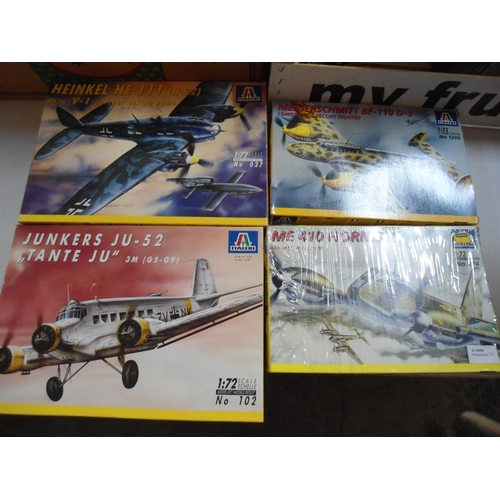 1047 - Four 1:72 Scale Model Planes: Junkers JU - 52 ' Tante Ju' Heinkel HE III with V-1 FLying Bomb, ME 41... 