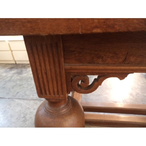 545 - • Antique Solid Oak Extendable Refectory Dinning Table with Bulbous Legs and Carvings