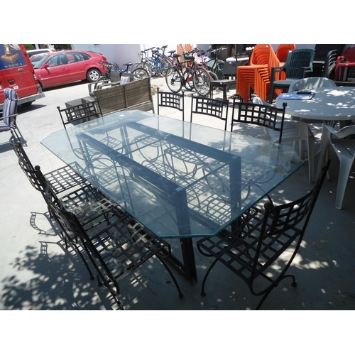 2042 - Large Glass Top Table with 8 x Chairs