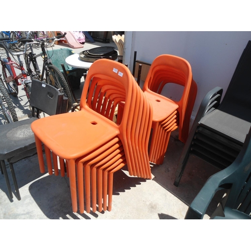 2047 - 13 x Orange Plastic Garden Chairs