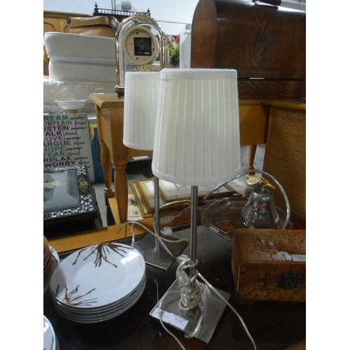 938 - Pair of Small Metal Lamps with Cream Shades