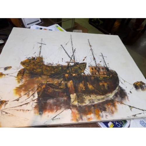 6001 - Original Oil on Canvas of Fishing Boats by G.M.Clark