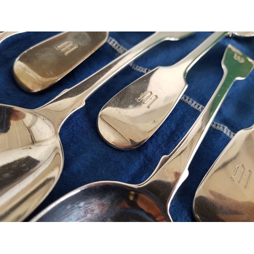 84 - Set of 8 x Antique English Sterling Silver Serving Spoons in Felt Case, Approx 590g (London Assay, B... 