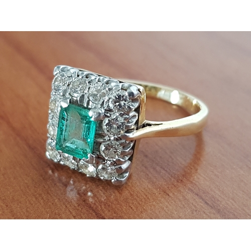 246 - 18ct Emerald & Diamond Art Deco Cluster Ring, Approx. 1.0ct Emerald, Surrounded by 12 x Old Cut Diam... 
