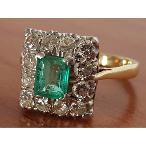 246 - 18ct Emerald & Diamond Art Deco Cluster Ring, Approx. 1.0ct Emerald, Surrounded by 12 x Old Cut Diam... 
