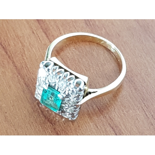 246 - 18ct Emerald & Diamond Art Deco Cluster Ring, Approx. 1.0ct Emerald, Surrounded by 12 x Old Cut Diam... 