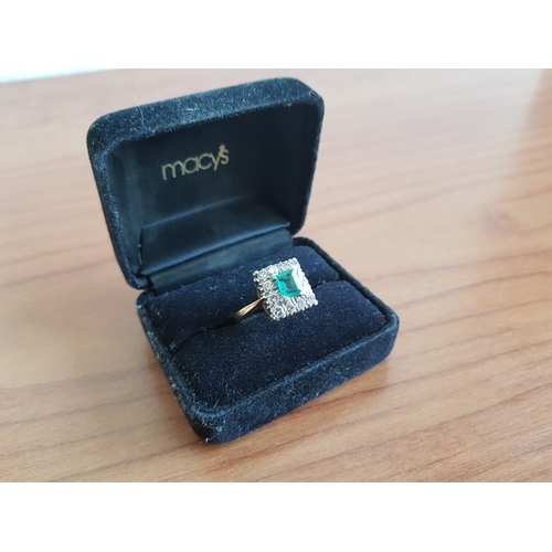 246 - 18ct Emerald & Diamond Art Deco Cluster Ring, Approx. 1.0ct Emerald, Surrounded by 12 x Old Cut Diam... 