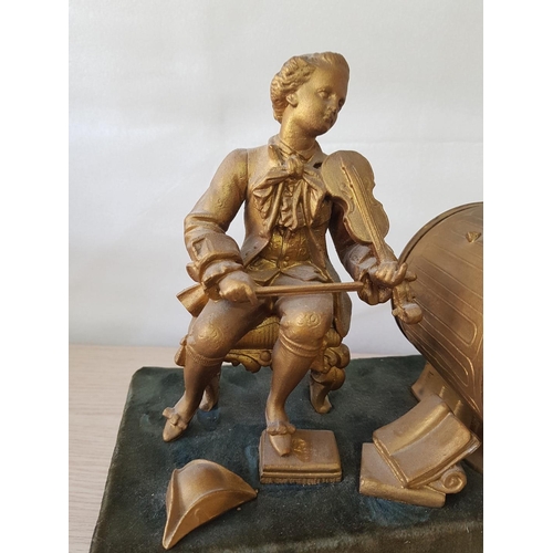 261 - Early French Ormolu Clock with Statue of Violin Player, Japy Freres Chiming Movement, on Green Fabri... 