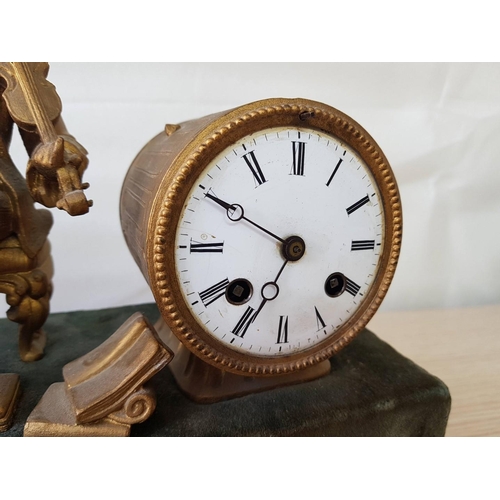 261 - Early French Ormolu Clock with Statue of Violin Player, Japy Freres Chiming Movement, on Green Fabri... 