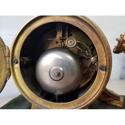 261 - Early French Ormolu Clock with Statue of Violin Player, Japy Freres Chiming Movement, on Green Fabri... 