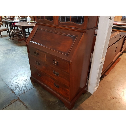111 - Walnut Bureau Bookcase Circa 1900, with 4-Drawers, Fitted Interior Makers Marc ' Maples & Co' to Dra... 