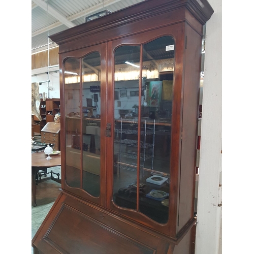111 - Walnut Bureau Bookcase Circa 1900, with 4-Drawers, Fitted Interior Makers Marc ' Maples & Co' to Dra... 