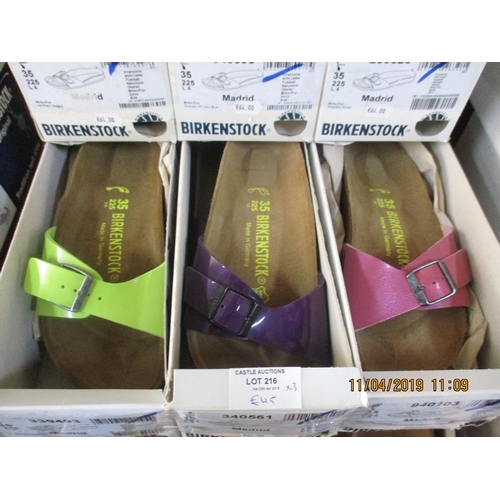 216 - 3 x Pairs of BIRKENSTOCK Shoes, Made in Germany, Ladies, Sizes: 35, New in Box, Various Colours, Tot... 