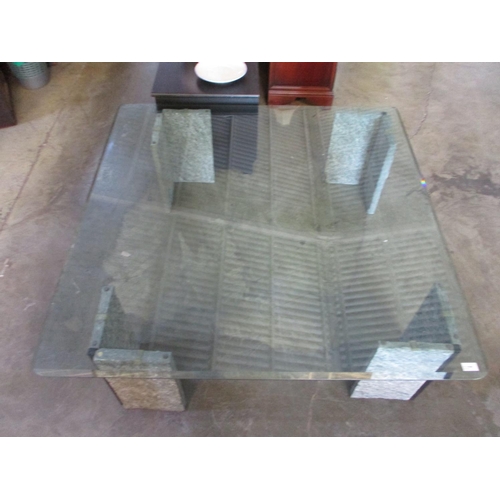 502 - Bevelled Edged Glass Coffee Table with Granite Legs (Size: 120cm x 120cm)