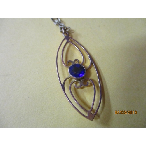 50 - 9ct Gold Necklace and Pendant with Central Blue Stone