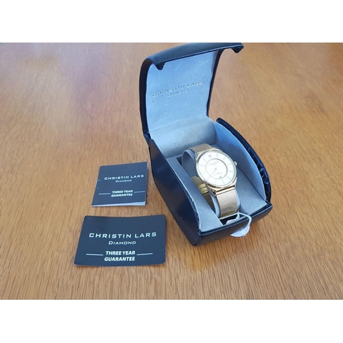 101 - Christin Lars 'Diamond' Gold Colour Wrist Watch with Date on Bracelet Strap**Running**As New in Box