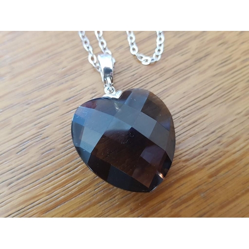 100 - Large Heart Shaped Smokey Quartz Pendant on 925. Silver Neckalce