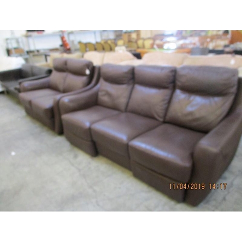 53 - 3 - Seater Reclining Sofa and 2 - Seater Matching Brown Leather Sofa