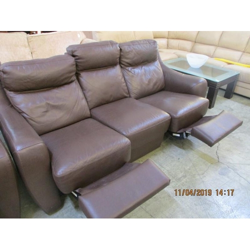 53 - 3 - Seater Reclining Sofa and 2 - Seater Matching Brown Leather Sofa