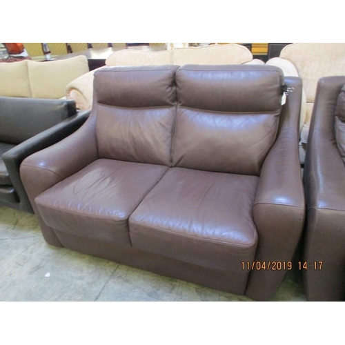 53 - 3 - Seater Reclining Sofa and 2 - Seater Matching Brown Leather Sofa