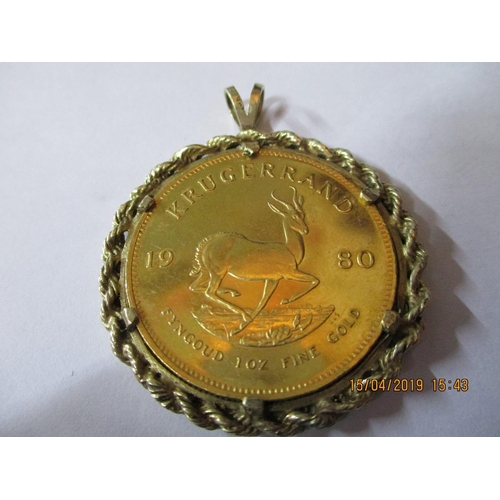 40 - 1oz Krugerrand Coin in 9ct Pendant Setting Total Weight 14grms