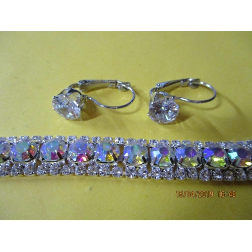 153 - Silver Bracelet with Crystals with Pair of Matching Earrings