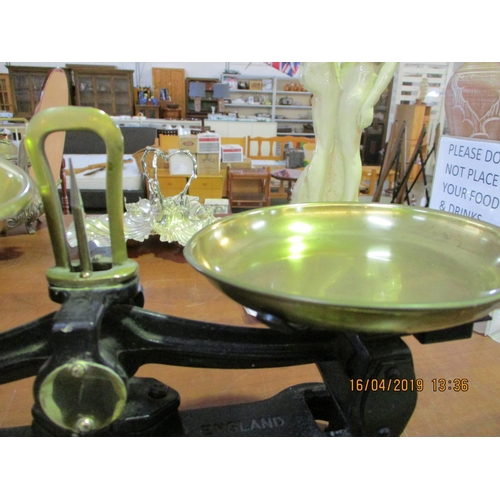 425 - Vintage Librasco Kitchen Scales, Complete with Brass Pans & Set of 5 x Brass Bell Weights