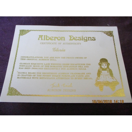 34 - ''Alberon Desin Gns'' Porcelain Doll ''Gloria Original'' Box and Certificate of Authenticity