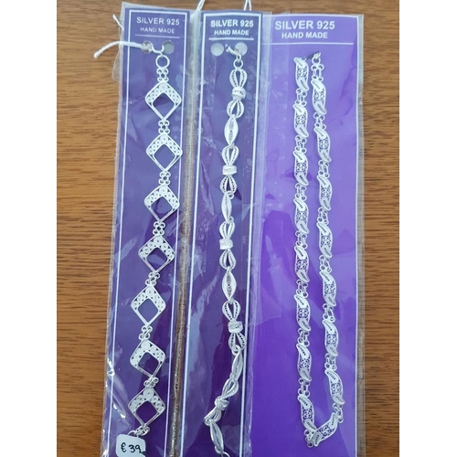 437 - Hand Made 925 Silver Filigree Necklace and 2 x Bracelets, New (3)