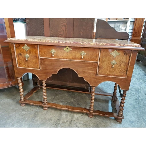 444 - Antique Walnut Marble Topped Sideboard by Hindley & Wilkinson Ltd of London , Circa 1910, Center Dra... 