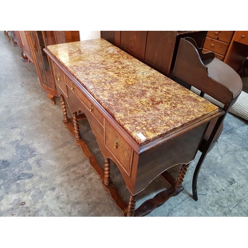 444 - Antique Walnut Marble Topped Sideboard by Hindley & Wilkinson Ltd of London , Circa 1910, Center Dra... 