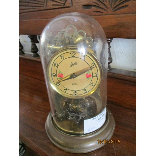 447 - Schatz 8 Day Skeleton Dome Clock, Manual Wind with Floral Decorated Face