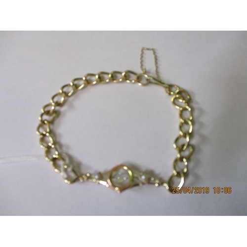 158 - 9ct Yellow Gold Bracelet with 2 x Pearls & Diamond/ Zircon, Total Weight: 19.8g
