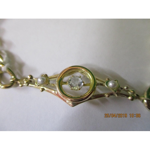 158 - 9ct Yellow Gold Bracelet with 2 x Pearls & Diamond/ Zircon, Total Weight: 19.8g