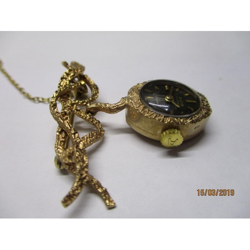 184 - 9ct Gold Ladies Watch AVIA, 17-Jewells Brooch in Block, 9.7gr