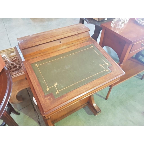 449 - Victorian Inlaid Davenport with Leather Insert, Original Casters, Four Side Drawers and Desk Tidy wi... 